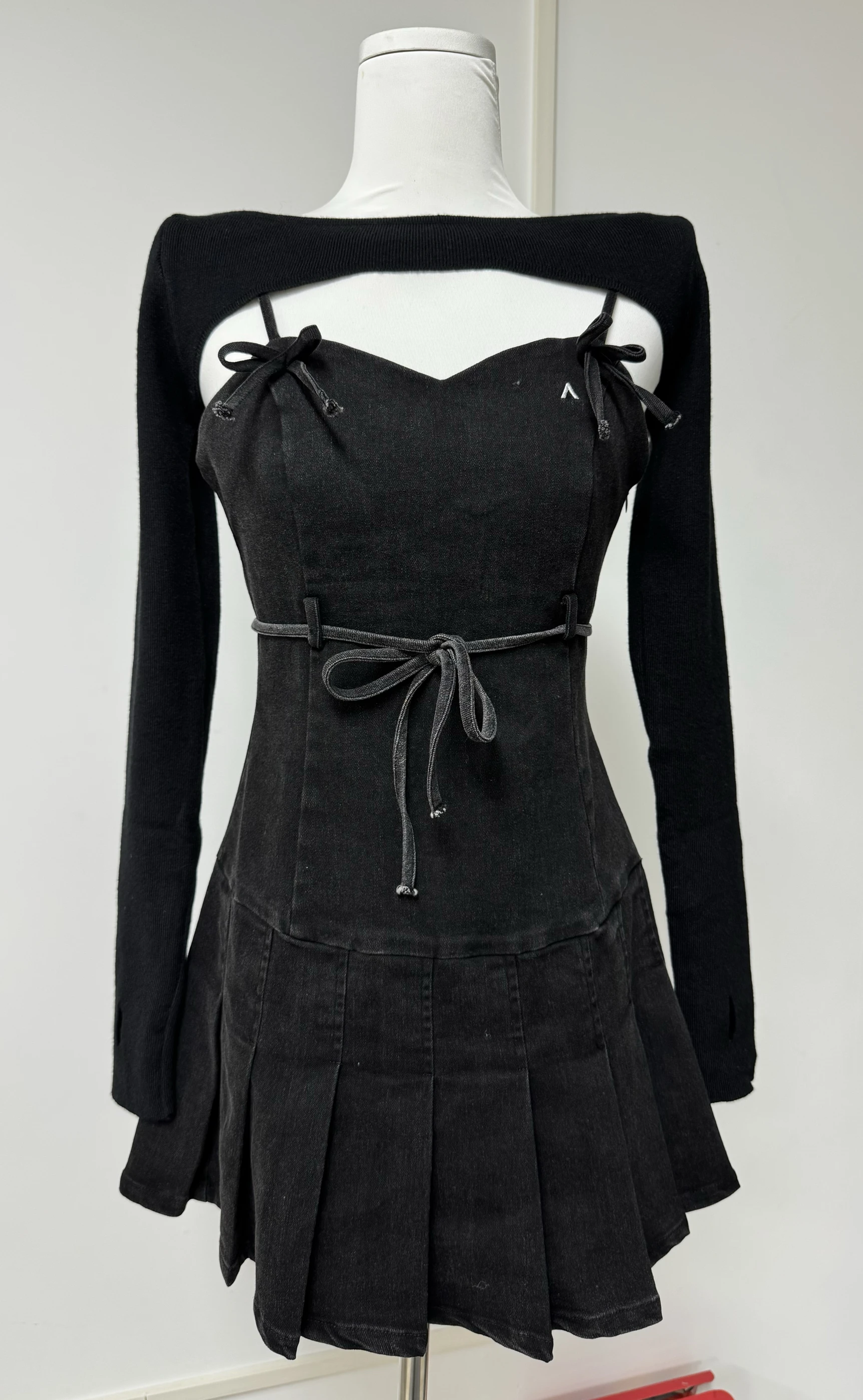 Primavera e outono senhora sling vestidos blusa conjunto de 2 peças estilo japonês doce moda feminina fino ajuste denim vestido terno superior 2025