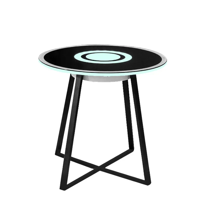 Modern Design Speaker Table Tempted Glass Luxury Led Light Smart Side Table Round Glass Coffee Table With Iron Leg