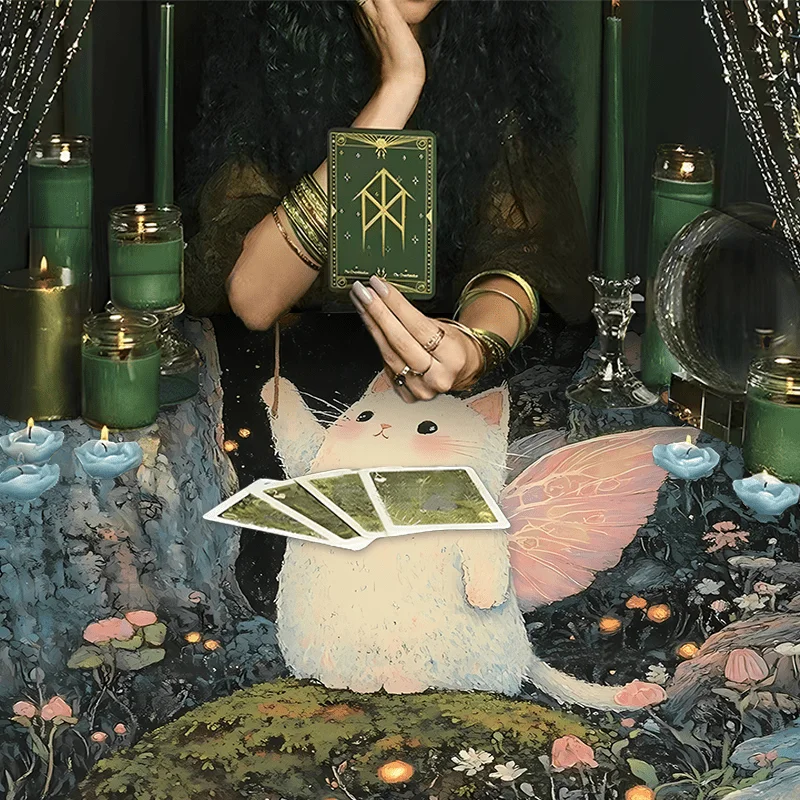 VIKAMA Fairy Cat Tarot Altar Cloth Mystical Witchy Divination Mat for Tarot Reading Spiritual Ritual Meditation Room Decor