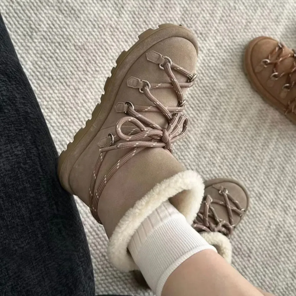 

NIGO Winter Warm Snow Shoes Women's Lamb's Wool Lace-up Bow Youthful Vitality Fashion Casual Boots #NGSH1691