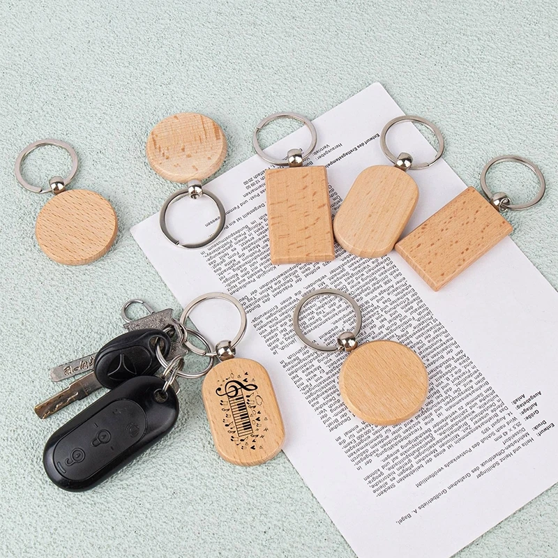 30Pcs Blank Wooden Key Chain Rectangle Key Chain Tags Wood Keychains Key Ring for DIY Craft