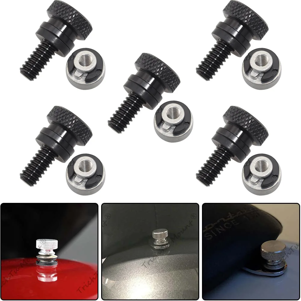 5Pc Quick Install Seat Bolt Screw Knurled Cut Durable Bolt For Harley All Models 1996-2019 Billet Aluminum Black Bolt Silver Nut