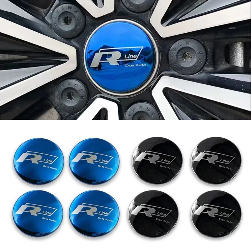 4pcs Car Wheel Center Hub Cap Sticker Accessories For Volkswagen R-line GTI Polo Golf 6 7 8 Touareg Passat Magotan Tiguan Jetta