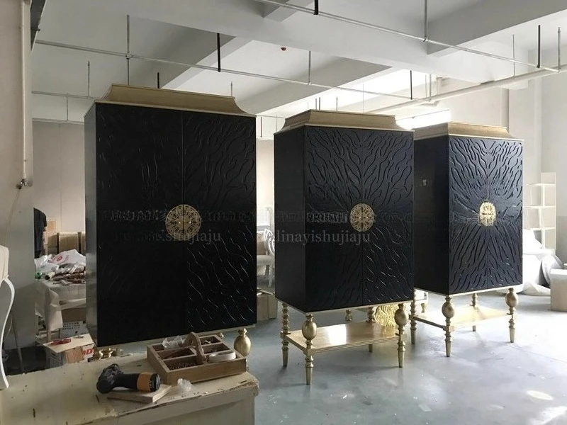 French neoclassical solid wood wardrobe European American carved display cabinet