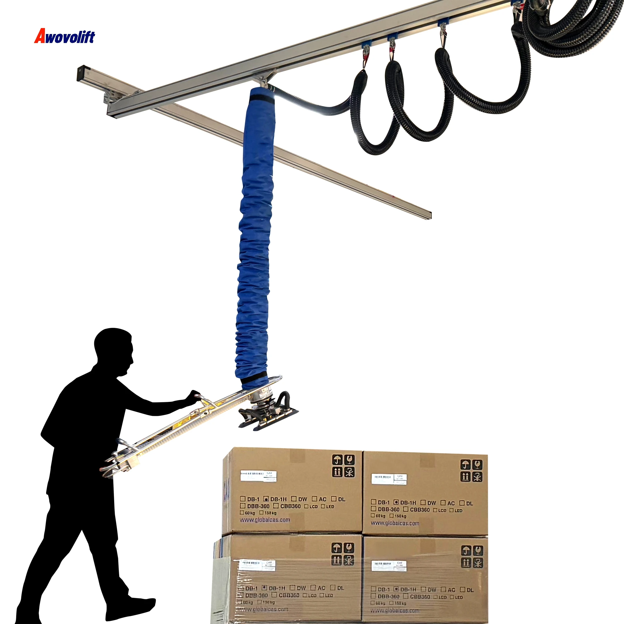 Awovolift Safe Manual Handling Sack Lifting Machine Pneumatic Vacuum Tube Lifter System for Food Packaging Box Bag Bucket