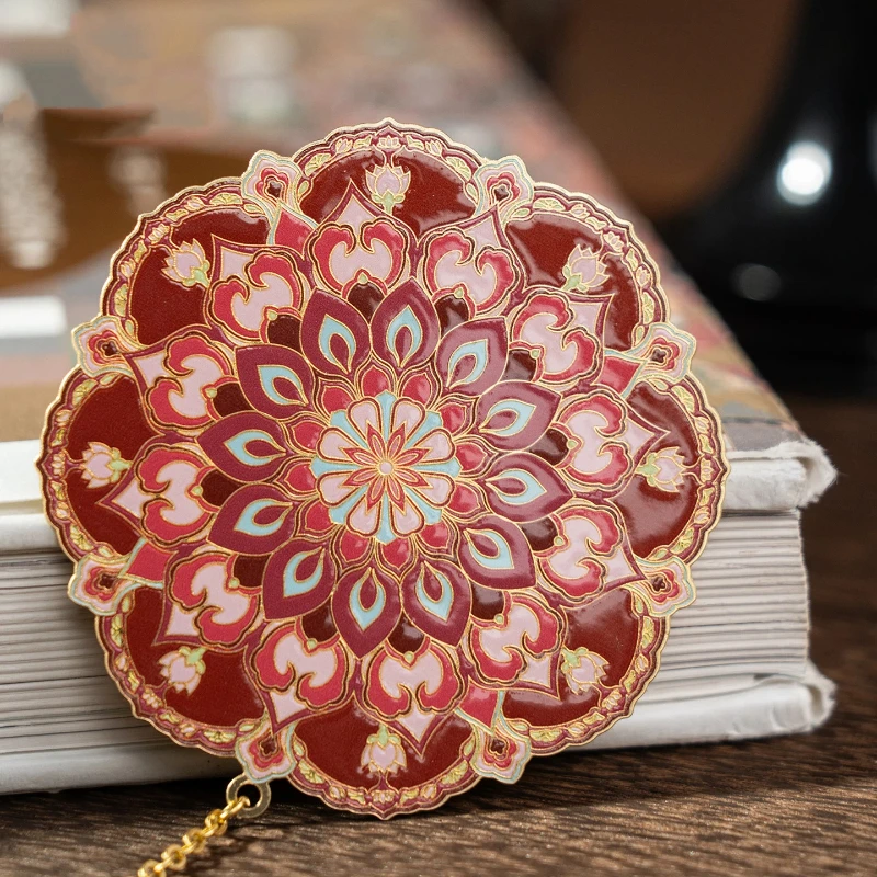 Dunhuang Lotus Caisson Metal Bookmark with Tassel Chinese Style Museum Souvenir Gift Chinese Cultural and Creative Products