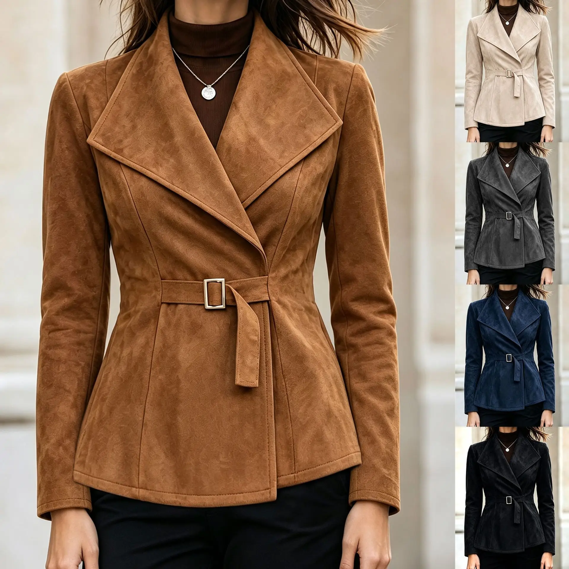 Deerskin Suede Blazer, New Autumn/winter Style, With A Lapel. Necklace Tie Waist, And A Slim-fit Short Jacket Design Luxury