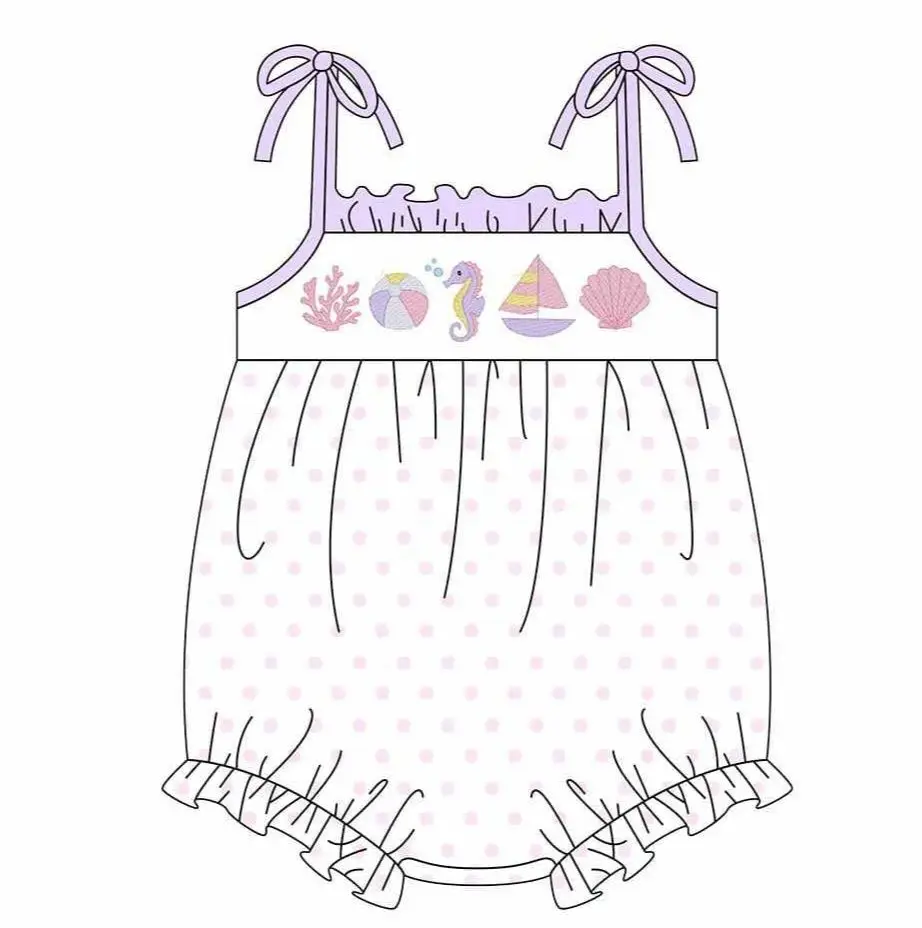 Boutique Children Beach Clothes Girls Seahorse Volleyball Shell Toys Boy Shorts Sets Summer Baby Romper