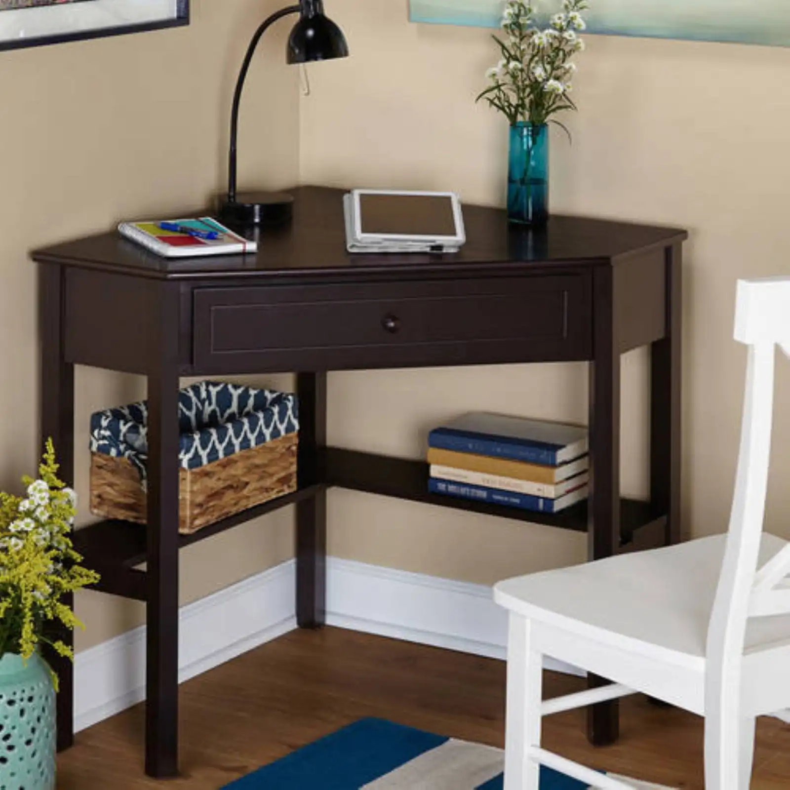 Writing Desk with Pull-out Drawer and Shelf, Multiple Finishes