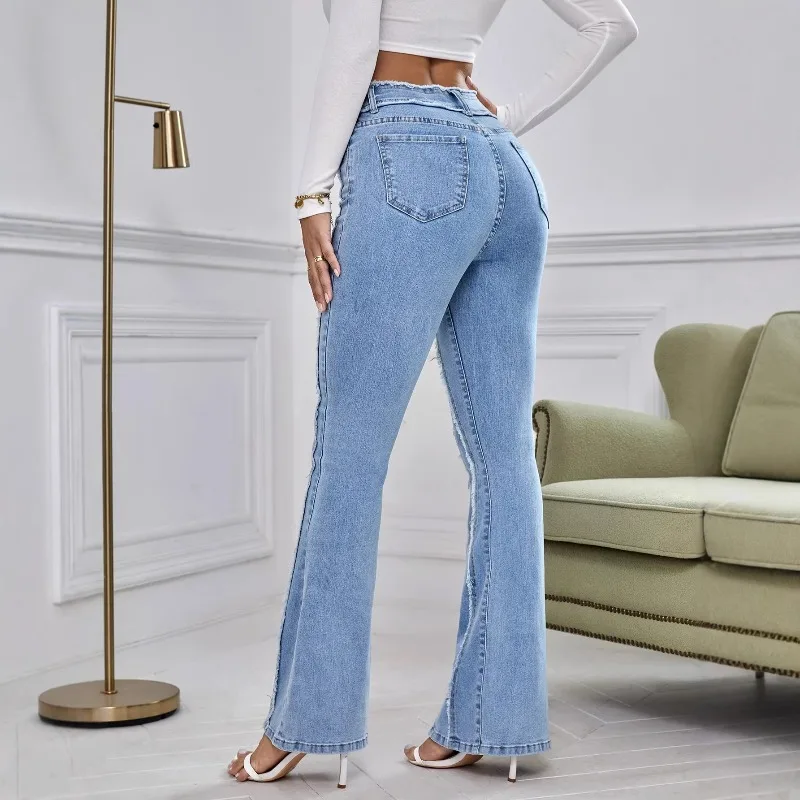 

Новые женские джинсы с высокой талией и микро-разрезами, тонкие, универсальные, эластичные, весна-осень 2026