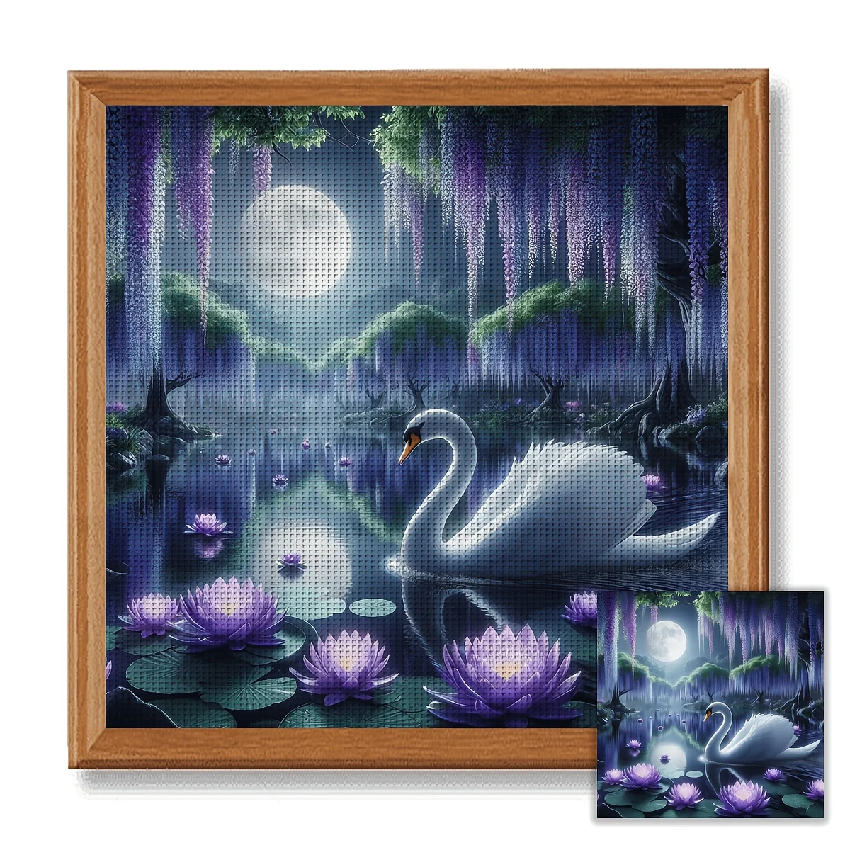 1PC 36X36cm/14.17X14.17inch, 11CT Print Cross Stitch DIY Kit, Moon Swan, Adult Beginner's Relaxed Cross Stitch