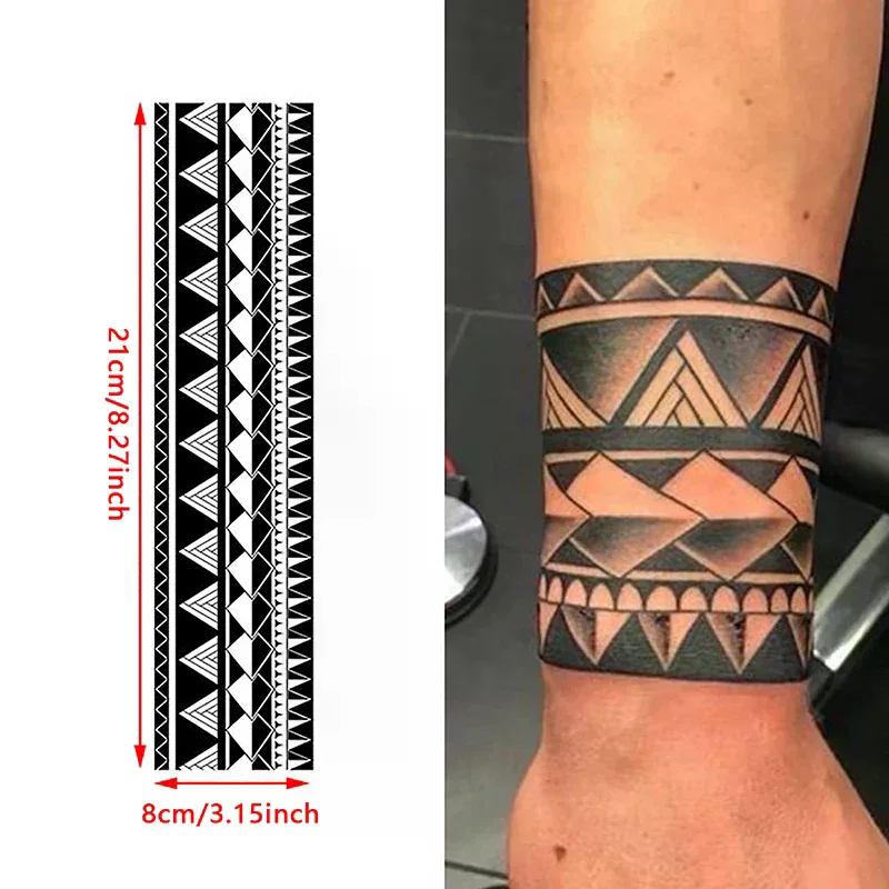 /YOV/and White Arm Ring Geometry Temporary Tattoo Men Women Half Arm Personality Thigh Waterproof Tattoo Stickers Black