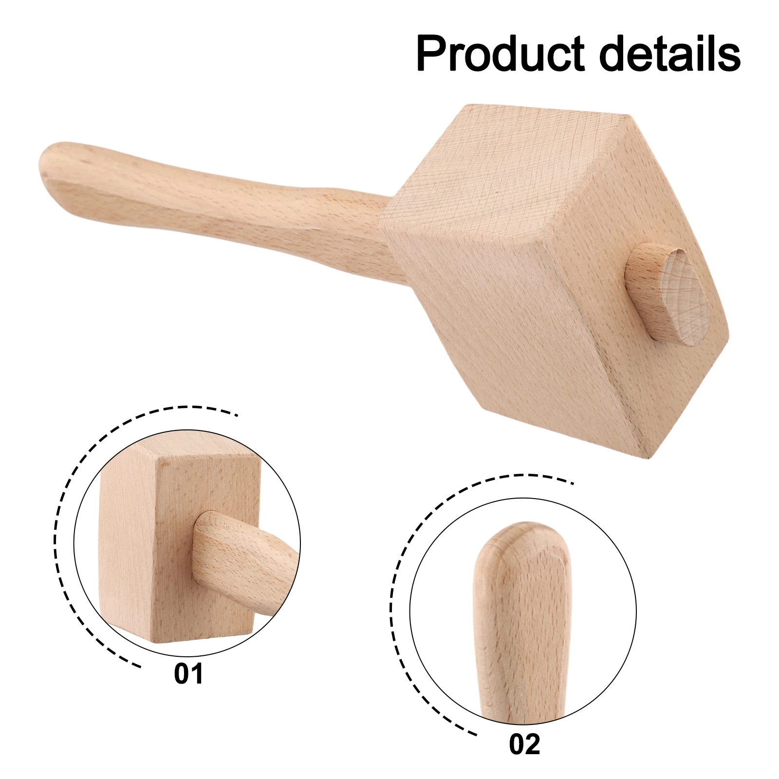 250*85*41mm Beechwood Hammer Rubber Parts Tool Woodworking Tools Clear Texture Comfortable Grip Manual Operation Soft Color Tone
