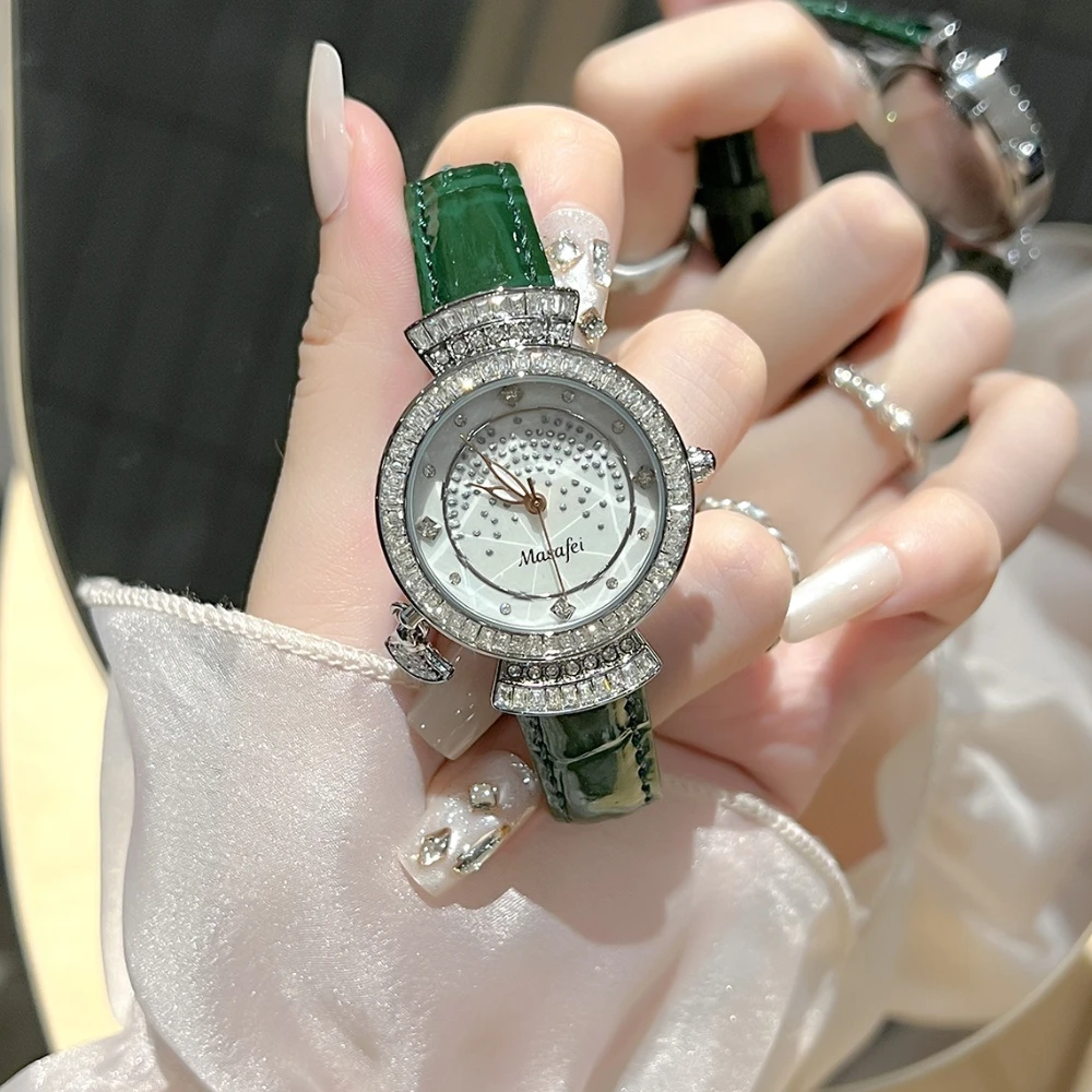 Women's Quartz Watches Diamond Pendant Inlaid Diamond Dial Watch Various Colors Leather Strap Optional Waterproof Clock Gifts