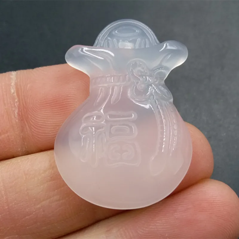 -Type Chalcedony Lucky Bag Pendant, White Agate Charm