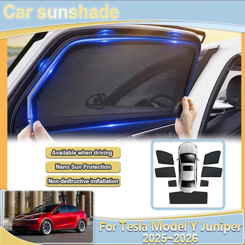 

Для Tesla Model Y Juniper 2025 2026 сетчатый солнцезащитный козырек, блокирующий свет, солнцезащитные наклейки, блокирующий УФ-защитный чехол на лобовое стекло, автомобильные аксессуары