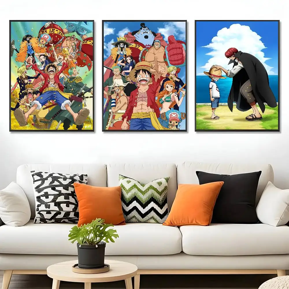 Japanisches Anime One Piece Poster Luffy HD-Kunst, selbstklebende Wand-Leinwandmalerei für Zuhause, Wohnzimmer, Schlafzimmer, Bar, ästhetische Dekoration, Geschenke