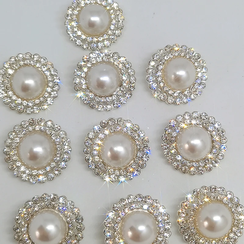 20MM Luxury Pearl Rhinestone Buttons Of Clothing Fashion Decor Metal Round Button Silver Button Sewing Accessories Apparel DIY