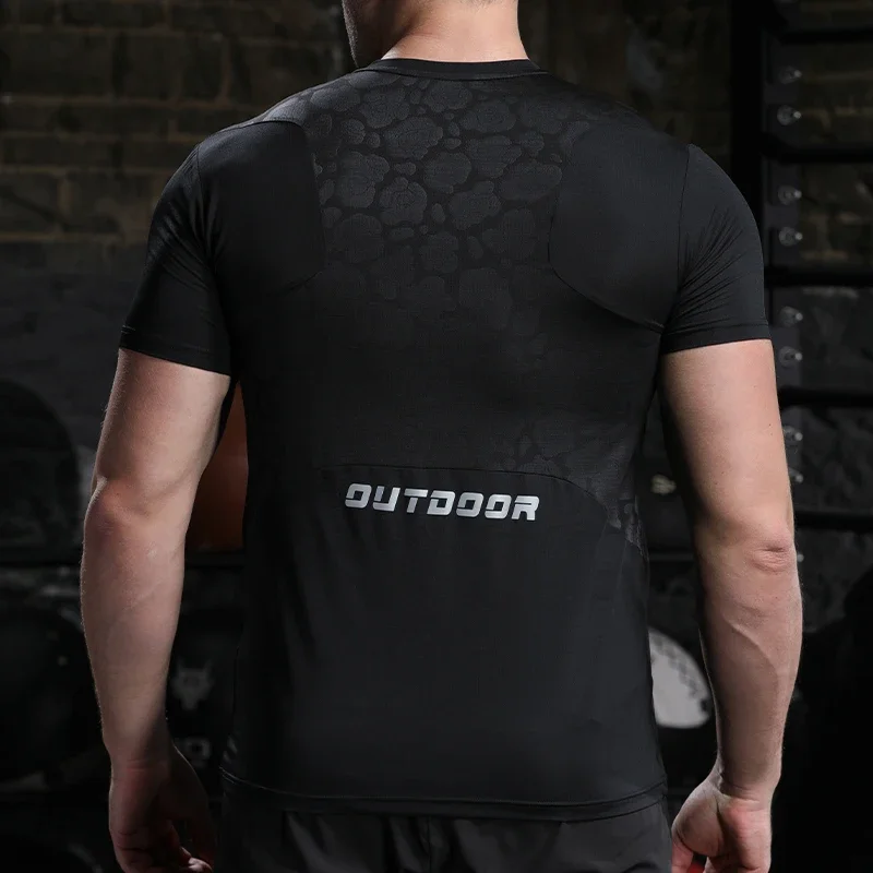 Men Running Compression T-shirt Dry Fit Short Sleeve Sport Tees Male Gym Fitness Jogging Sweatshirt Homme Athletic Shirt Tops