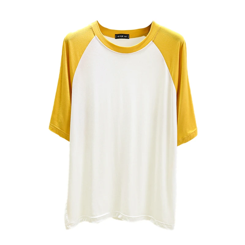 เสื้อยืดผู้หญิงทรงหลวม ผ้าบาง ใส่สบาย เหมาะกับฤดูร้อน ดีไซน์เปิดไหล่ แต่งผ้าต่อกัน ทรงหลวม ใส่เป็นเสื้อตัวในได้