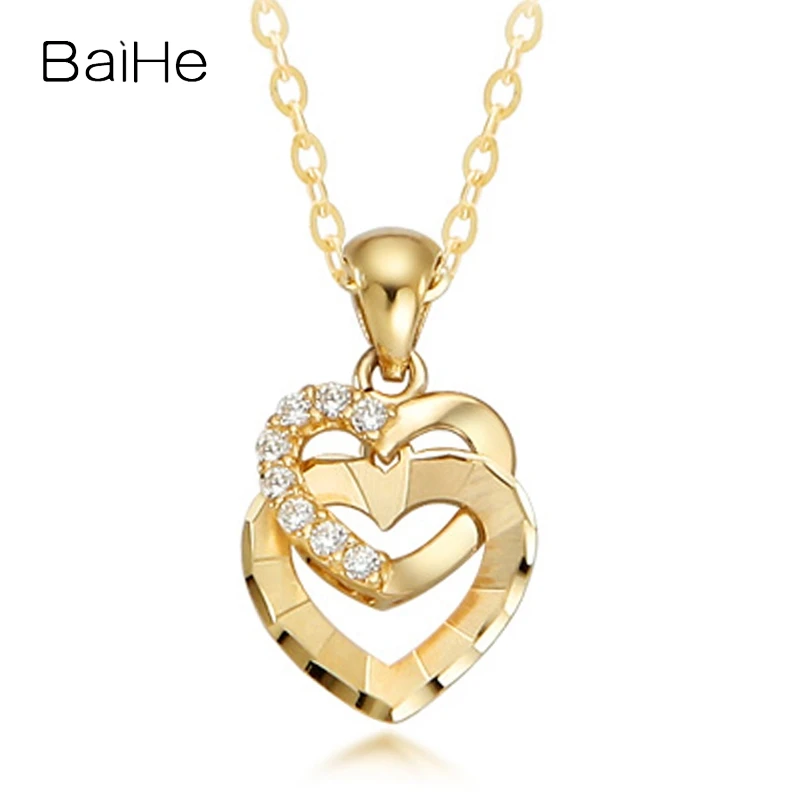 

BAIHE Solid 14K Yellow Gold H/SI Natural Diamond Heart Pendant Necklace Lady Fine Jewelry Making Muince Pendant Croí Halskjede