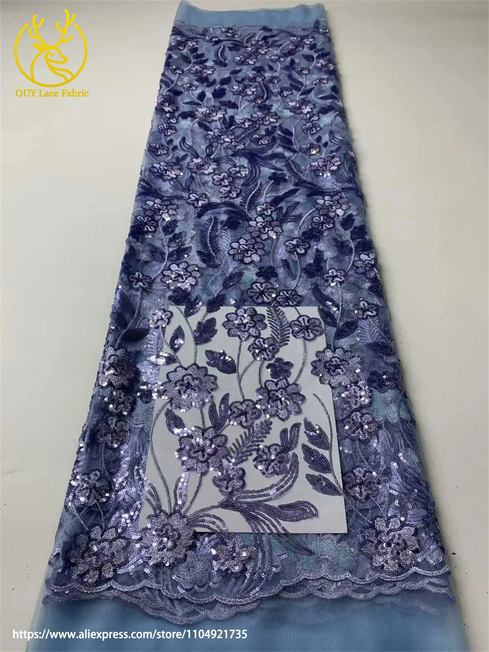 Afrikanische Pailletten Stickerei Spitze Stoff Hohe Qualität Französisch Nigerian Pailletten Tüll Spitze Stoff Damen Kleid Hochzeit Kleid Nähen – Detail 10