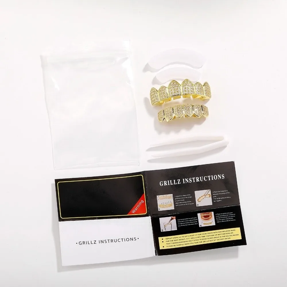 Cold Bling Teeth Decoration Gold Top Bottom Mouth Teeth Brace Set Silver Unisex Dental Fashion Jewelry For Hip Hop Costume