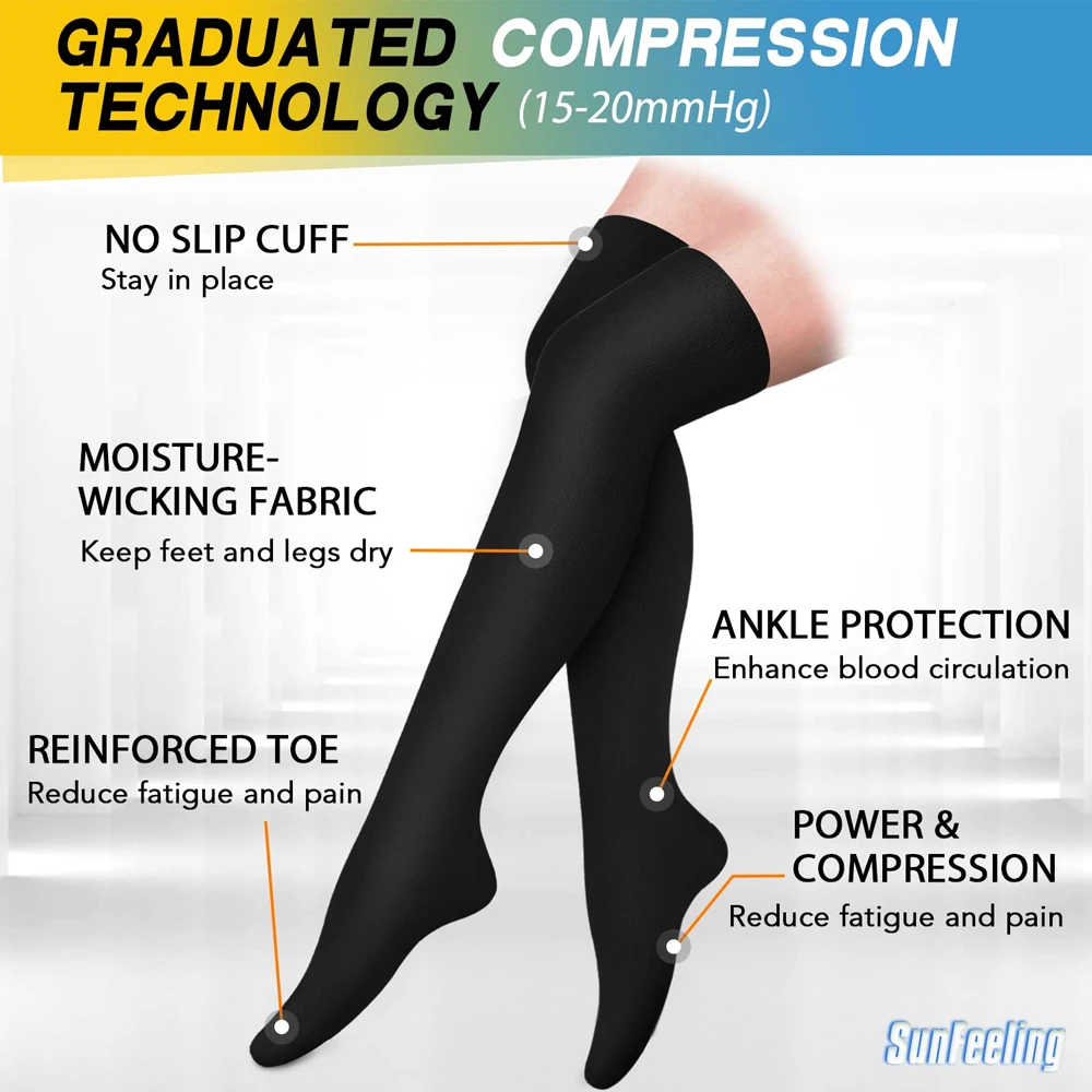 女性と男性のための圧縮ストッキング、太ももの高い靴下、静脈瘤の高度なサポート、浮腫、20-30 mmHg、1ペア、3ペア
