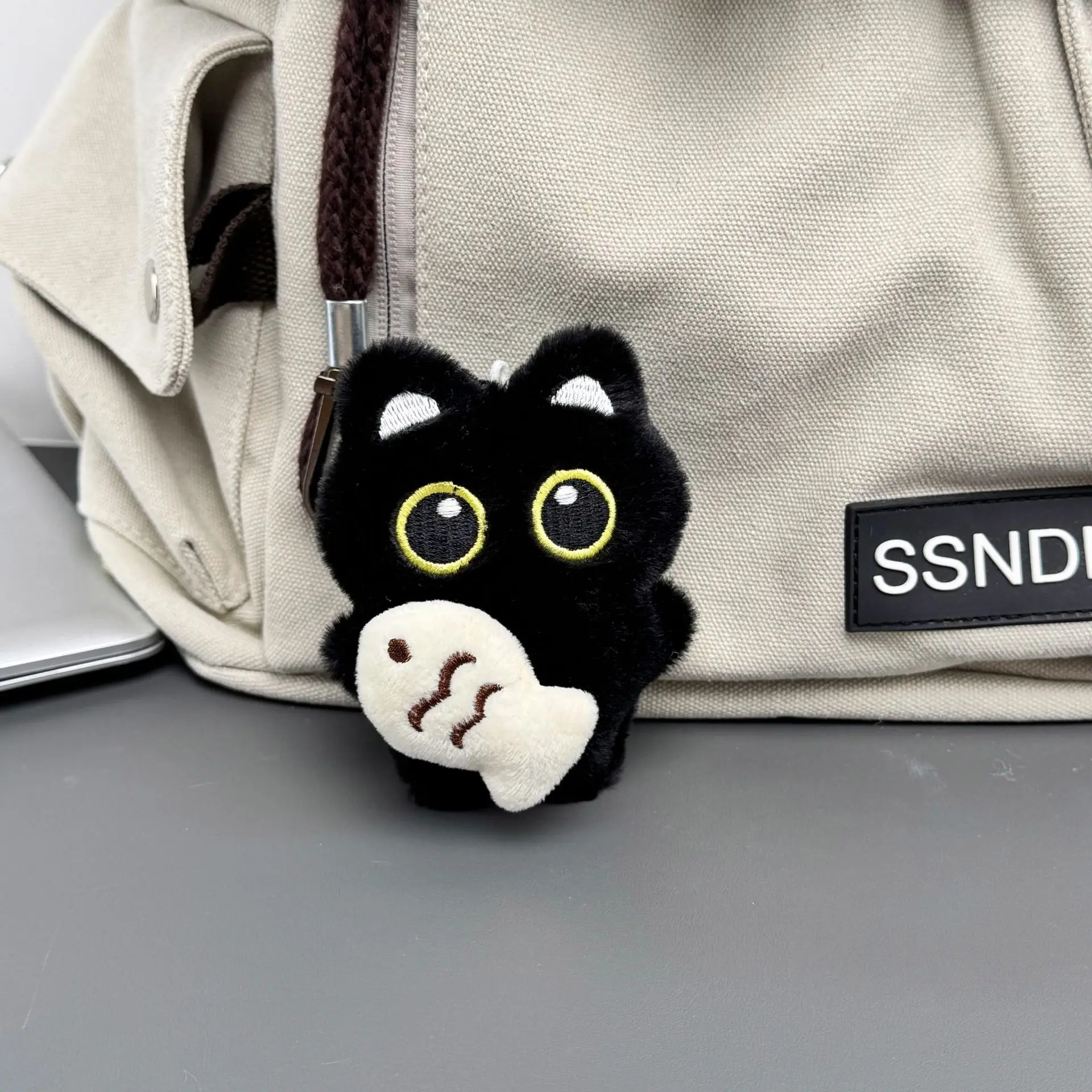 Classic Cute Plush Black Cat Pendant Keychain For Women Creative Charm Fish Cats Keyring Young Jewelry Gifts