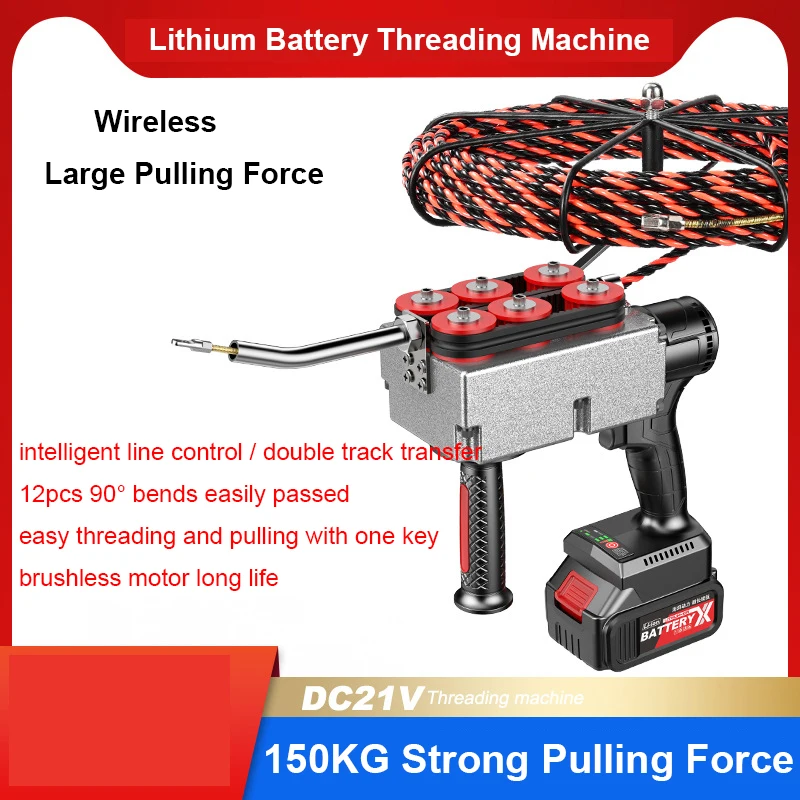 Máquina de roscado de electricista de 40M/Min, máquina de cableado de pared sin escobillas de 21V, extractor de cables eléctricos, enhebrador de tubos a través de herramienta de pared