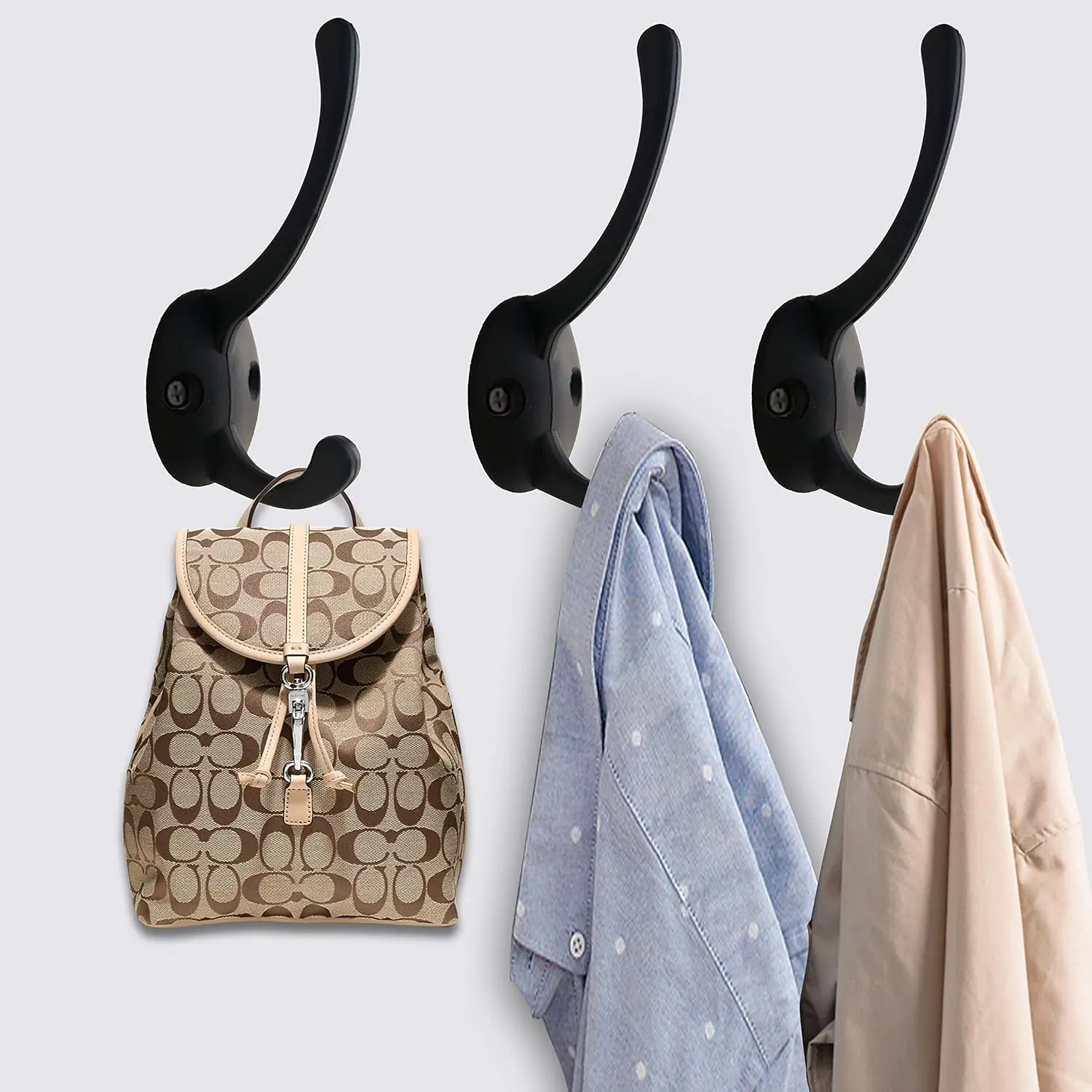 12er-Pack schwarze Kleiderhaken zur Wandmontage mit 24 Schrauben, Retro-Doppelhaken, schwarze Utility-Haken für Mantel, Schal, Tasche