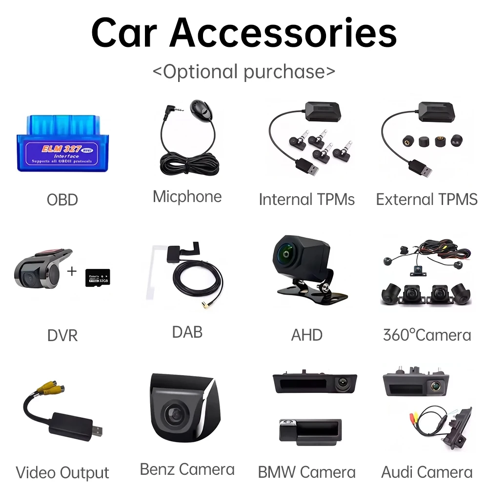 Car Accessories For AHD Rear View Camera USB DVR 360 Camera TPMS OBD Tools Micphone Android Car Radio Navigation Multimedia