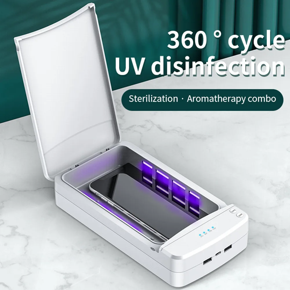 UV Sterilizer Ultraviolet Light Led Lamp Cleaner Disinfector Cosmetics Mobile Cell Phone Sanitizer with 2 USB Charger Power Bank