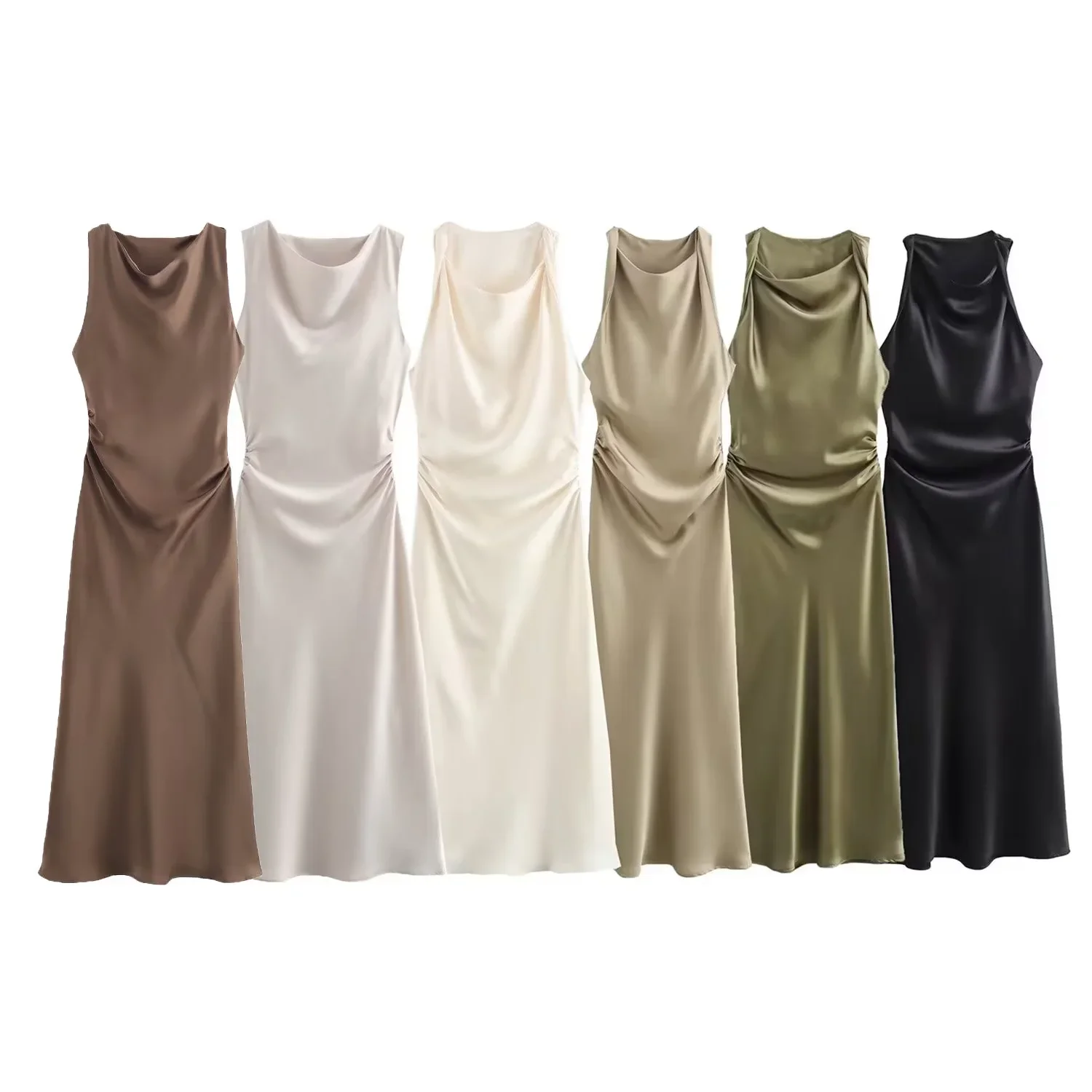 Zomerjurken van satijn voor dames 2026, slip midi jurk, sexy avondjurk, mouwloos, elegante jurken voor vrouwen - afbeelding 2