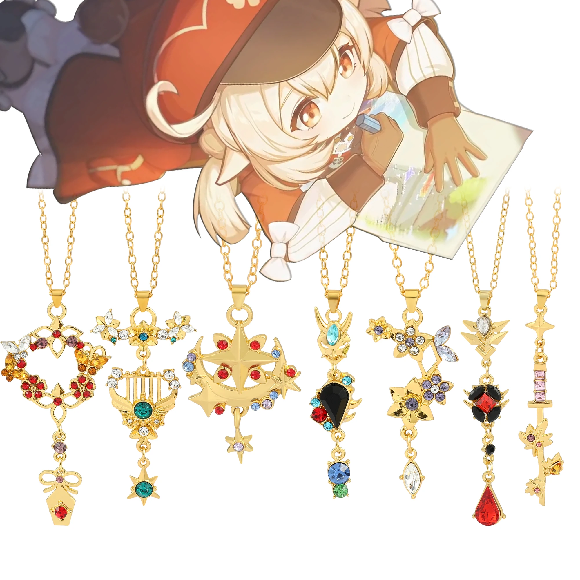 New Anime Genshin Impact Pendant Necklace For Women Trendy Jewelry Zircon Clavicle Chain Kazuha Tartaglia Venti Cosplay Necklace