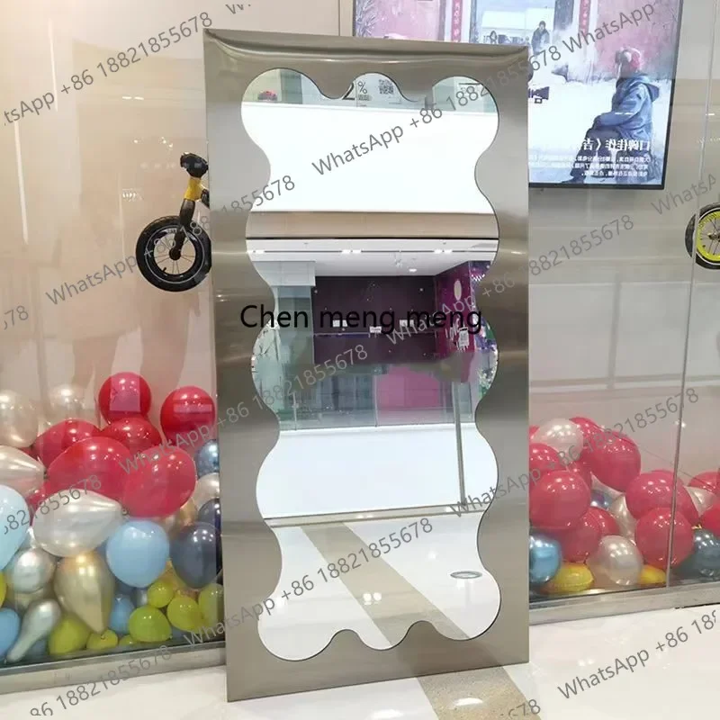 Thickened stainless steel full body wave mirror clothing store fitting mirror girls home stereoscopic floor mirror