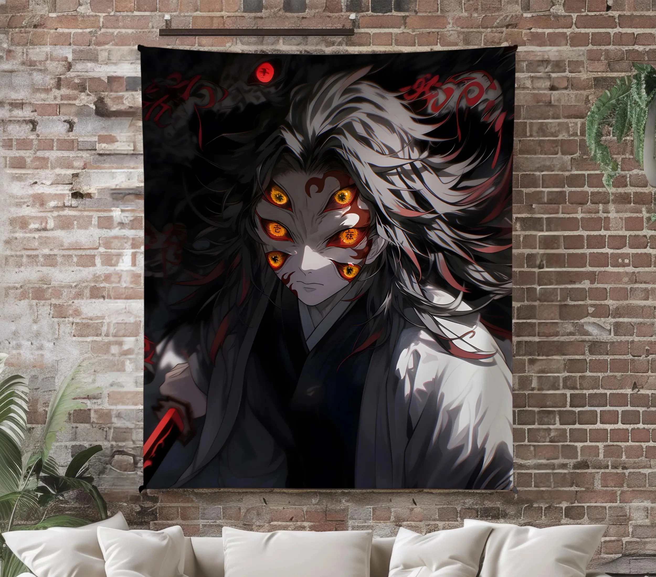 Anime Fleece Wandteppich, Manga Wandteppich Überwurf, Game Room Dekor, Anime Wandkunst, Weihnachtsgeschenk für Otaku, Kokushibo Merch