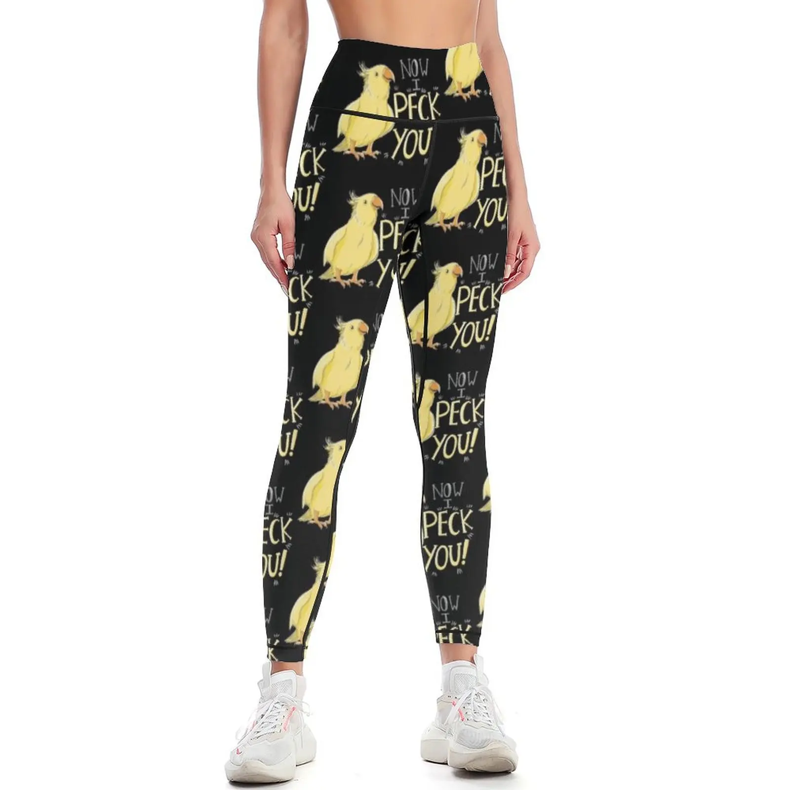 

Now I PECK YOU! with cute yellow gold cockatiel Leggings gym wear for physical Womens Leggings
