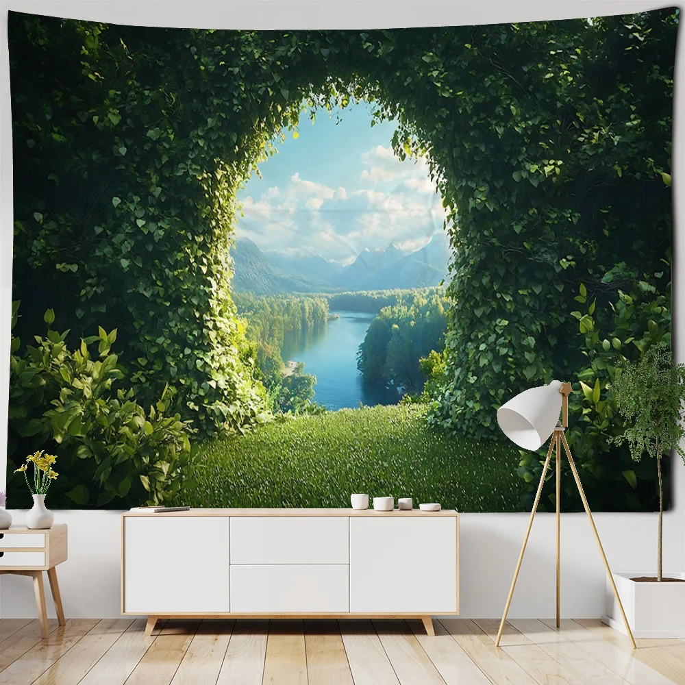 Beautiful landscape tapestries, forest sea caves, psychedelic scene wall hangings, home art decorations, bohemian yoga mats