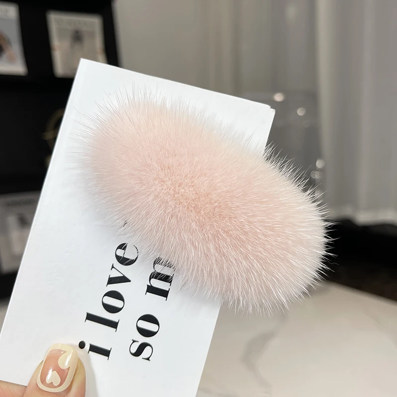 New High Quality Girl Mink Fur Hair Clip Artificial Real Rex Rabbit Hair BB Clip Sweet Plush Hairclip Colorful Hair Accessories