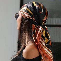 Summer Scarf Women Luxury Brand Square 90*90cm Hoofddoek Sjaal Foulard Bandana Shawl Satin Hijab Silk Headband Hair Scarves