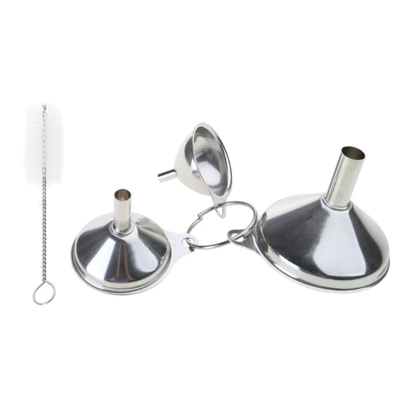 

652F 3Pcs Stainless Steel Kitchen Funnel Set Metal Small Funnel Oil Spill Tool for Filling Bottles Enduring