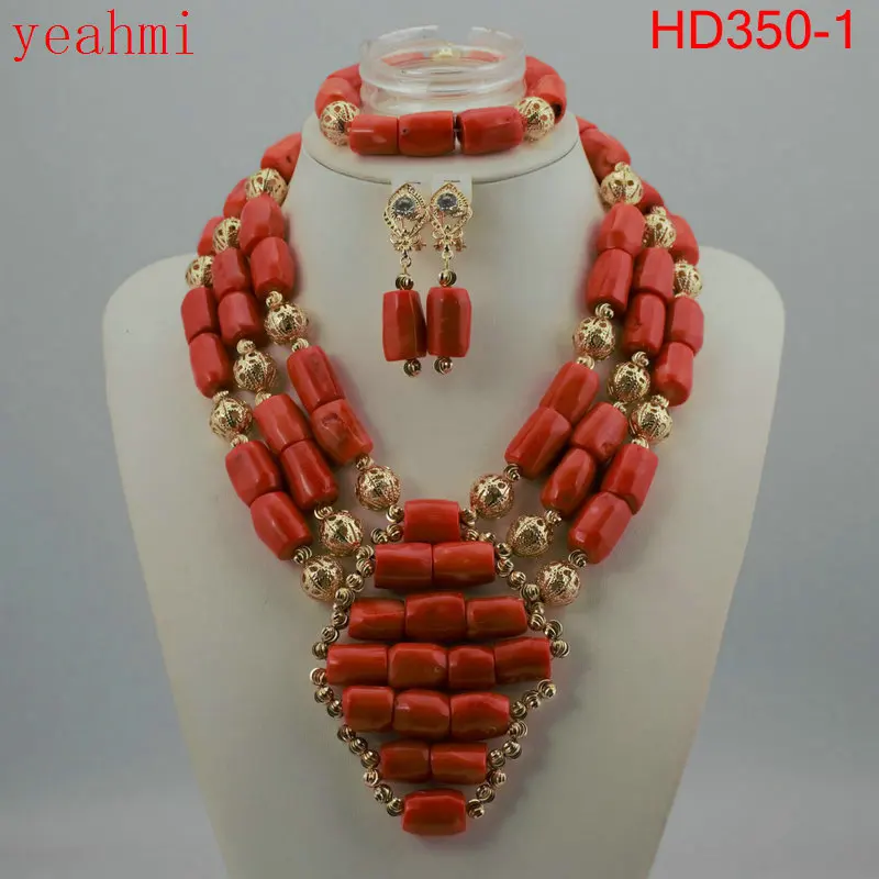 Coral Beads Statement Necklace Set Chunky Bib Beads African Jewelry Fashion Real Coral Necklace Set