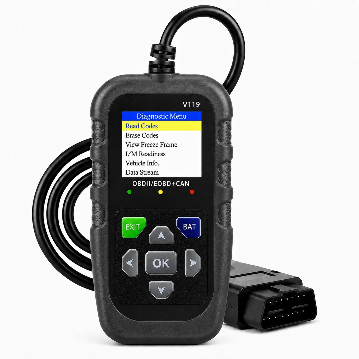 V119 OBDII Scanner Engine Fault Code Reader Car Diagnostic Tool with Live Data Stream DTC Code Lookup I/M Readiness Battery Volt