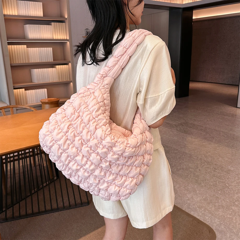 Women Crossbody Bags Quilted Pleated Ladies Puffer Tote Bag Fashion Large Capacity Temperament Fashion PU Bag  Travel Camping