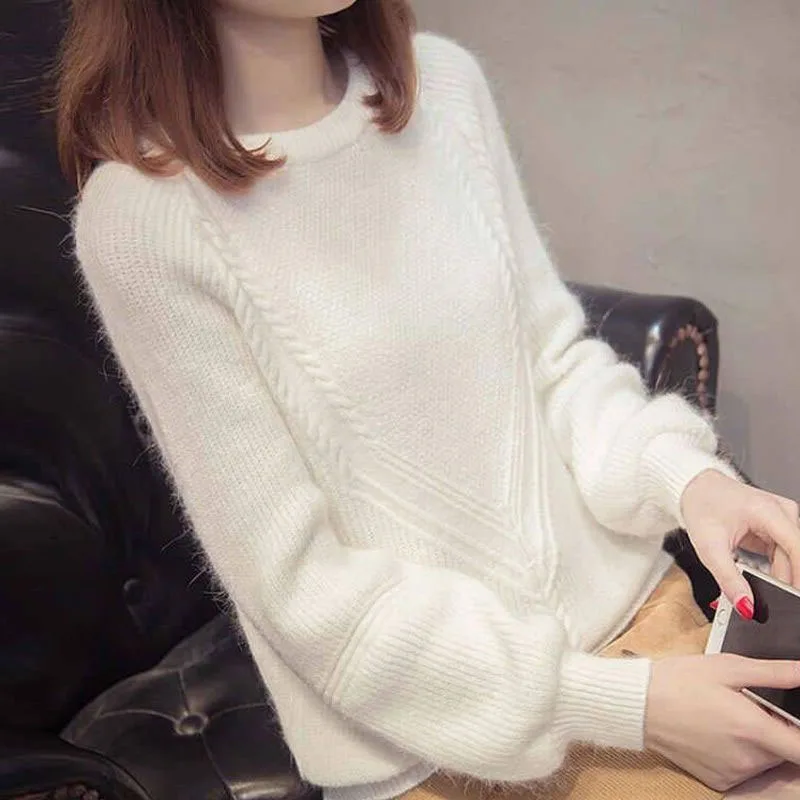 New Autumn and Winter Fashion Korean Solid Fried Dough Twists Round Neck Loose Versatile Western Long Sleeve Women\'s Sweater