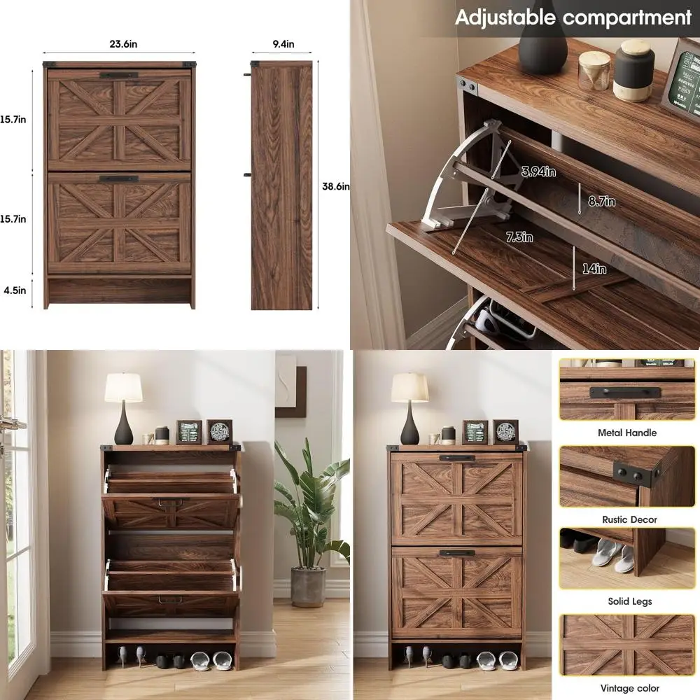 

Narrow Standing Shoe Storage Cabinet for Entryway or Hallway in Walnut Finish