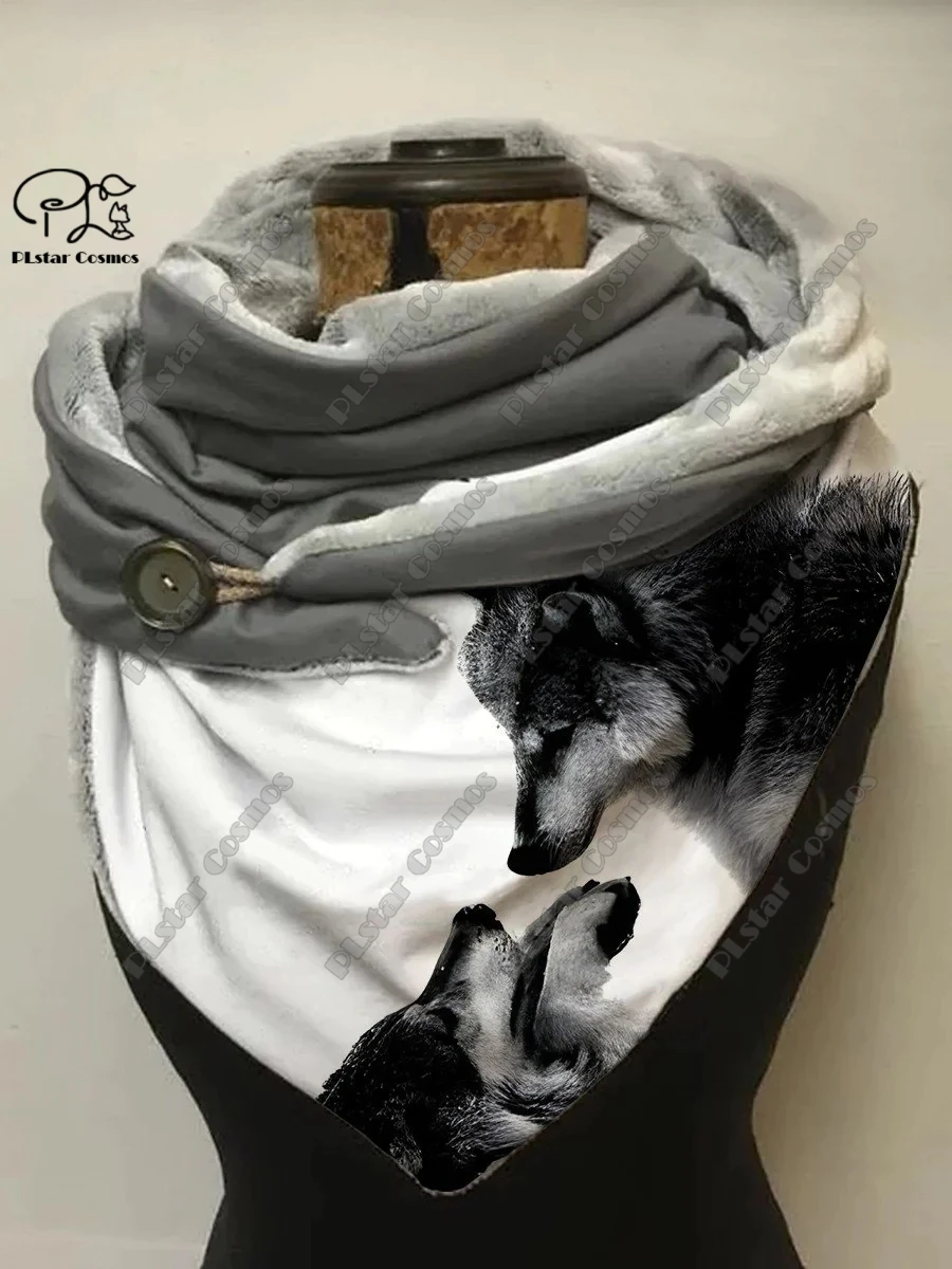 3D printing new animal series retro wolf pattern women\'s warm shawl spring and winter small triangle scarf