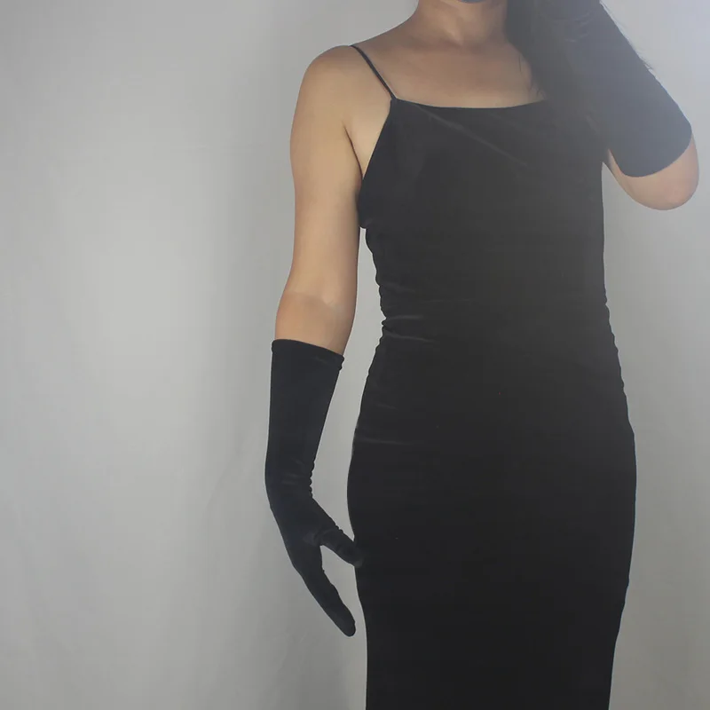 60 cm lange Samthandschuhe für Damen, elastischer Velours, Flanell, lila, thermisch, elegante Armstulpen, sexy Vintage-Mode, 1920er Abendmode – Detail 13