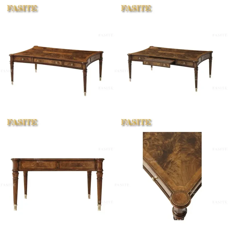For Living Room English Neoclassical Special Shaped Mahogany Coffee Table European Court Carved Square Villa Furniture